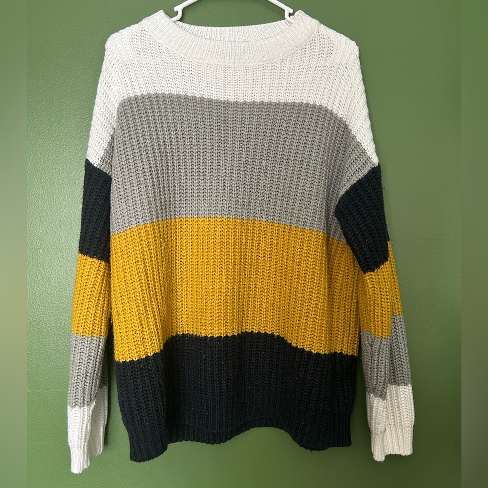 Colorblock Knit Sweater - White, Gray, Yellow, Navy